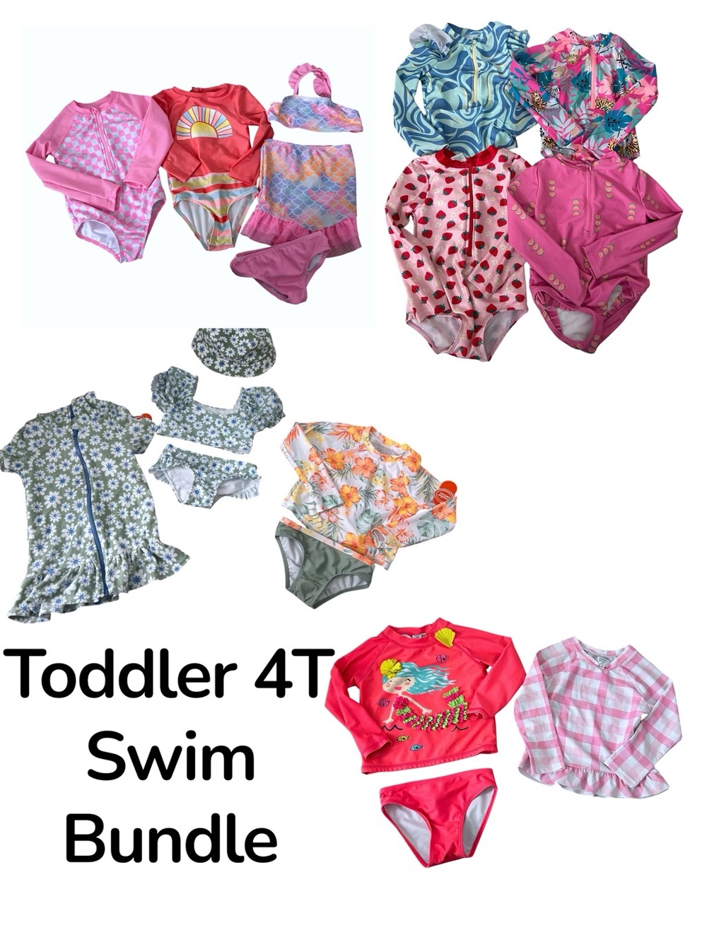 Toddler Girl Size 3T-4T Swimwear Bundle Box Hats Swim Rashguard Coverups